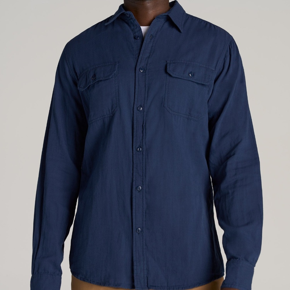 American Tall LJ&S Double Weave Shirt Navy size Medium